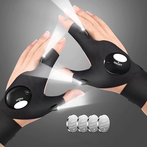 LED Gloves with Waterproof Light, Fingerless Flashlight Work