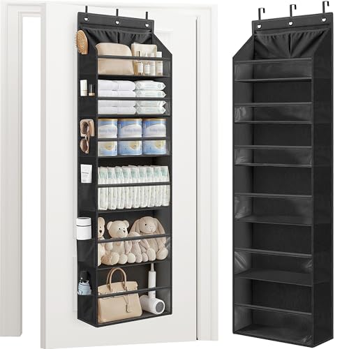 Image of STORAGE MANIAC Over the Door Organizer Large Capacity Hanging Organizer, Clear Deep Pockets Behind Door Closet Organizer and Storage for Nursery, Bathroom, Bedroom, Pantry, 1 Pack Black