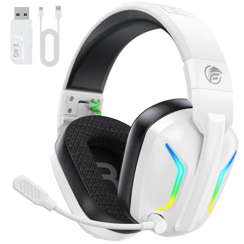 Fachixy Bluetooth Headset, 2,4G Gaming Headset Wireless mit Mikrofon für PS5, PS4, PC, Switch, Mac, Faltbarer Surround Sound Noise Cancelling Kopfhörer mit LED Licht, Über 50 Stunden Akkulaufzeit