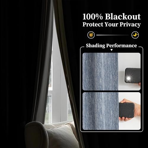 Image of MYSKY HOME Dusty Blue Blackout Curtains 84 inches Long Pinch Pleated Curtains for Living Room Bedroom 100% Room Darkening Black Out Window Drapes with Hooks Back Tab, 40 inch Wide per Panel, 2 Pieces