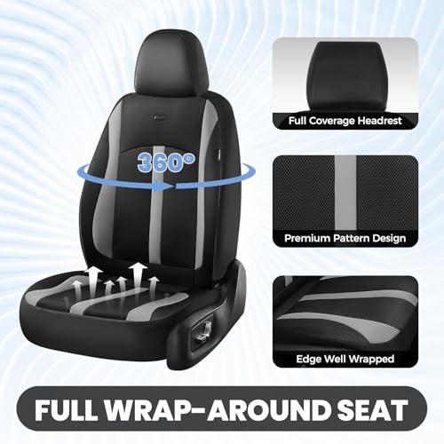 Image of FLORICH Front Car Seat Covers, Breathable Automotive Seat Cover, Universal Seat Covers Car Interior Protectors Cushion for Most Cars&SUV-Light Grey