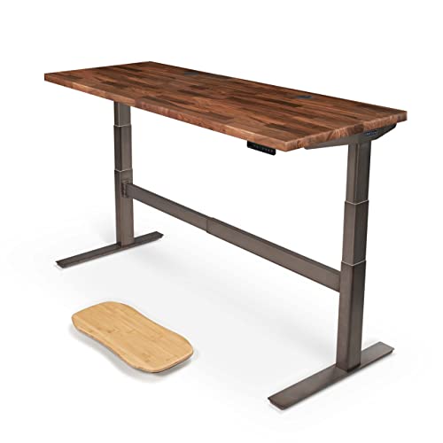 Uplift Desk Walnut Butcher Block (72 x 30 inch) Standing Desk 2-Leg V2-Commercial Adjustable Stand Up C-Frame (Indus.), Advanced Keypad, Wire Grommets, Wire Tray, Rocker Board