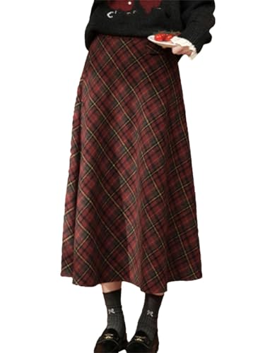 Women's Vintage Plaid Slimming A-Line Midi Skirts