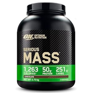 Optimum Nutrition Serious Mass Poudre de Protéine Gain de Masse Hautement Calorique avec 25 Vitamines et Minéraux, Créatine Monohydrate et Glutamine, Saveur Chocolat, 8 Portions, 2.73 kg