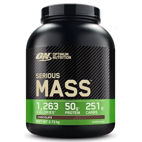 Optimum Nutrition Serious Mass Poudre de Protéine Gain de Masse Hautement Calorique avec 25 Vitamines et Minéraux, Créatine Monohydrate et Glutamine, Saveur Chocolat, 8 Portions, 2.73 kg
