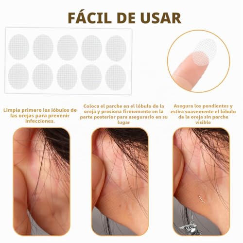 Miniatura 3 de 300 Piezas Pegatinas Orejas Adultos, Parches De Soporte Para Lóbulos, Transparentes Invisibles Respirables Pegatinas Para Aretes Pesados Para Aretes Grandes Para Niños Y Ef