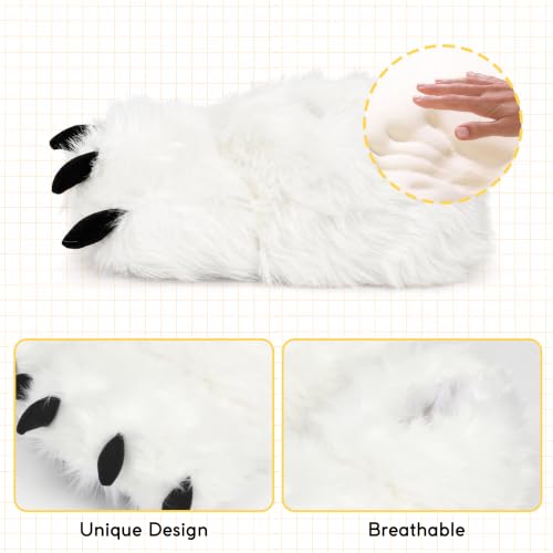 Image of Women Plush Animal Paw Slippers Funny Novelty Bear Claw Slippers Cozy Furry Warm Memory Foam Slippers Gifts for Halloween Christmas