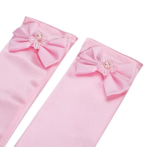 XGOPTS Girls Long Satin Gloves Elbow Length Stretch Bows Dress Glove for Flower Girl Pricess Dress Up Wedding Birthday Party3