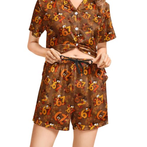 Image of Womens Pajamas Sets Short Sleeve Short Sleeve Pjs Lounge Set Ladies Outfits | Comfy Soft Button Down Sleepwear with Pockets,Ladies Casual Printed Matching Sets Outfits for Daily Wear,Gifts,Mom,Friend