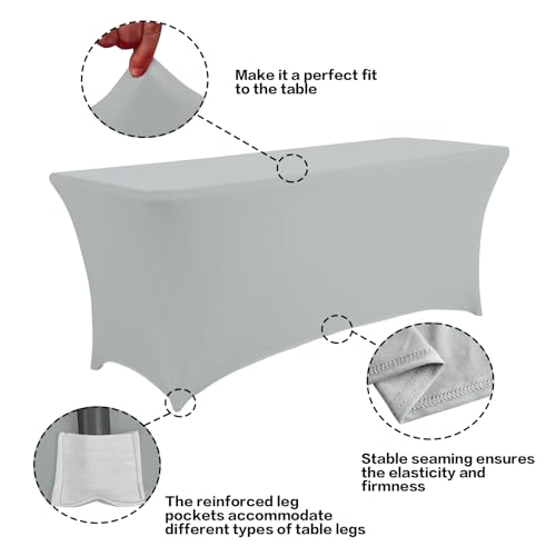 Image of IVAPUPU 2 Pack 4FT Table Cloth for Rectangular Fitted Events Stretch Grey Table Covers Washable Cover Spandex Tablecloth Protector for Party, Wedding, Cocktail, Banquet, Festival