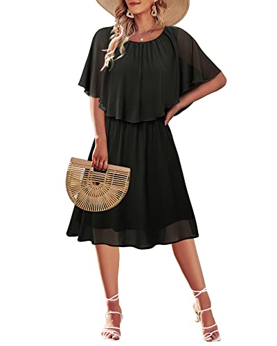 Bodhi Talk Women's Cloak Sleeve Tank Dress Casual Wedding Guest Dresses With Chiffon Overlay Formal Party Dress Black X-Large #TOP2