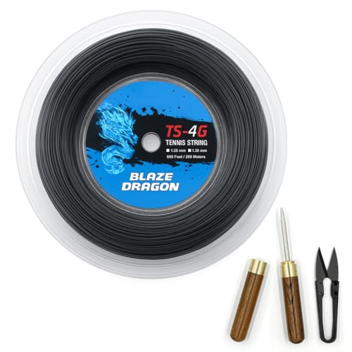 Etada 16 Gauge Polyester Tennis String Reel 660ft (200m) – Durable Control Tennis Racket Strings with Carbon Steel Cutter & Wooden String Straightener, Black
