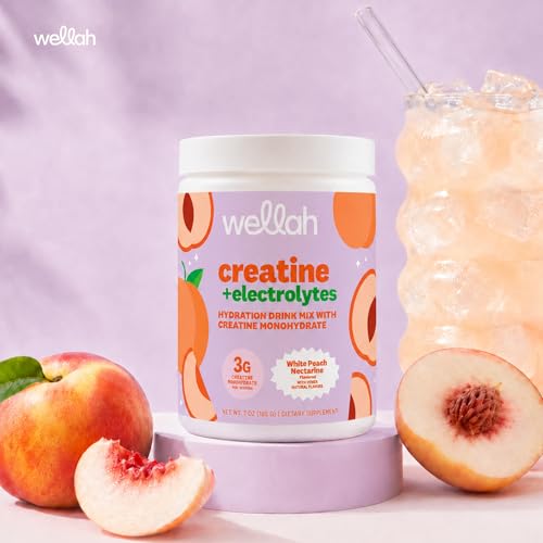 Image of Wellah Creatine + Electrolytes Powder (White Peach Nectarine) 30 Servings | Hydration Drink Mix with 3g of Creatine Monohydrate