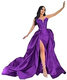 Mermaid Prom Dresses for Women Long Ball Gown with Detachable Train 2025 Strapless Glitter Corset Tight Sequin Formal Evening Dresses for Party Purple US4