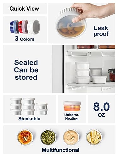 Le Tauci GDLTRK022WT01S4 Ramekins With Lids, [2Nd Gen] 8 Oz Oven Safe Creme Brulee Ramekin Souffle Dishes With Covers, Stackable Ceramic Bowls thumb #1