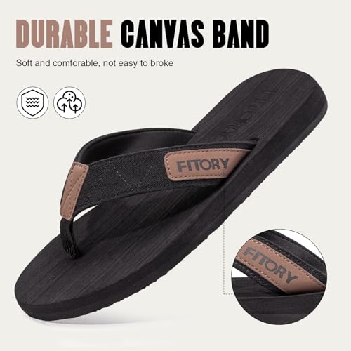 FITORY Men's Flip-Flops, Thongs Sandals Comfort Slippers for Beach Black Size 13 - Thumbnail 4