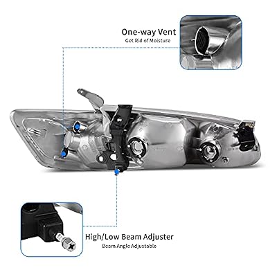 DWVO Headlights Assembly Compatible with 00 01 2000 2001 Camry Headlamp Replacement Pair Driver and Passenger Side Chrome Housing Clear Lens Amber Reflector