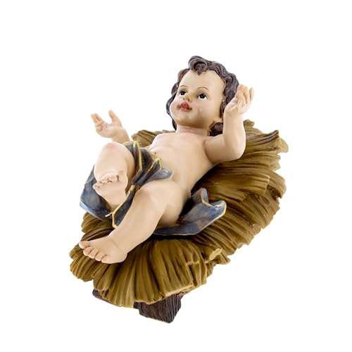 SHALOM - Niño Jesús de resina sobre comedero. Altura 26