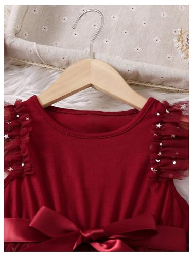 SOLY HUX Toddler Girl's Mesh Birthday Dress Ruffle Sleeve Long Dress Belted A Line Flared Party Tutu Dresses3