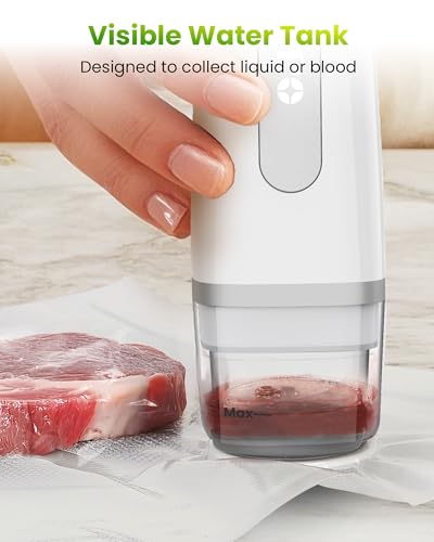 FEPPO Vacuum Sealer for Food with Visible Water Tank, Handheld Saver Compact Vacuum Sealer Machine with 30 Reusable Bags for 6X Preservation & Fresh, White