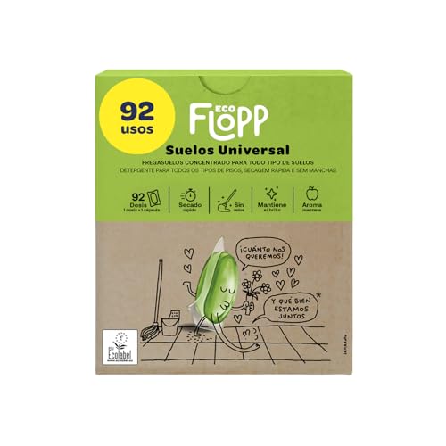 Flopp - Fregasuelos Universal Ecológico 92 Cápsulas | Aroma a Manzana | Secado Rápido |Etiqueta EU Ecolabel | Fregasuelos Concentrado | Limpiador de Suelos Eco | Limpiapisos Friegasuelos