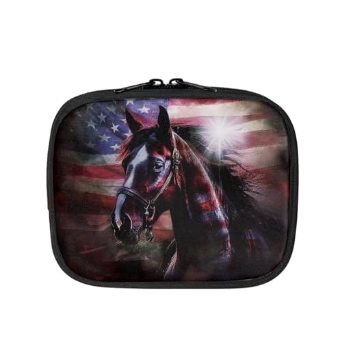 Uorisanigo First Aid Bag Empty Mini US Flag Horse Small Empty Emergency Medical Bag Hard Shell Medical Kit for Car Home Office Travel Camping Sports Outdoor School Emergency Survival Kit