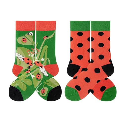 NxnChc Lustige Socken Für Damen Und Herren Unisex Viele Marienkäfer Motive Tier Essen Obst Sport Kunst Aus Baumwolle Geschenk Asymmetrische Muster Links Und Rechts