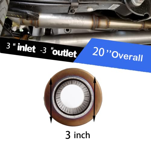 Floshine 3'' Exhaust Muffler,3'' Inlet/Outlet, Universal 20'' Overalll Stainless Steel Straight Through Design,Resonator Super 10 Muffler #TOP3