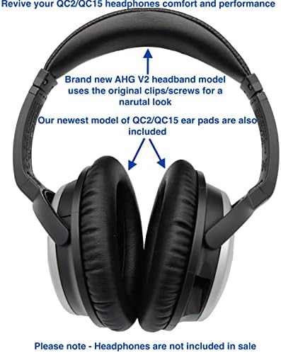 Replacement QC15 ear pads / QC2 ear pads and V2 QC15 Headband pad / QC2 Headband pad Cushion Compatible with Bose QuietComfort 15 (QC15) and Bose QuietComfort 2 (QC2) Headphones (Black)