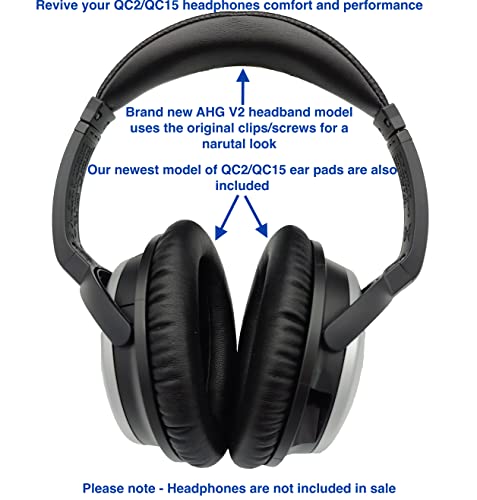 Replacement Qc15 Ear Pads / Qc2 Ear Pads And V2 Qc15 Headband Pad / Qc2 Headband Pad Cushion Compatible With Bose Quietcomfort 15 (Qc15) And Bose Quietcomfort 2 (Qc2) Headphones (Black) #TOP2