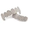 Psivika Diamond Grills Gold Plated Shiny Hip Hop Teeth Grillz Caps Iced Out CZ Top and Bottom Vampire Fangs Grillz for Men and Women