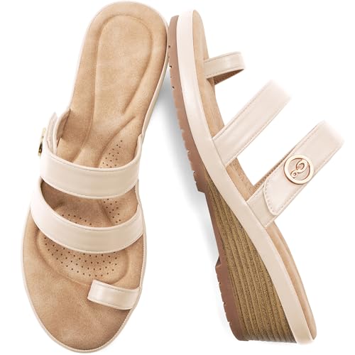 Ablanczoom Wedge Sandals for Women Dressy: Summer Comfortable Slip On Womens Slides Sandal Causal Strappy Split Toe Casual Wedges Shoes