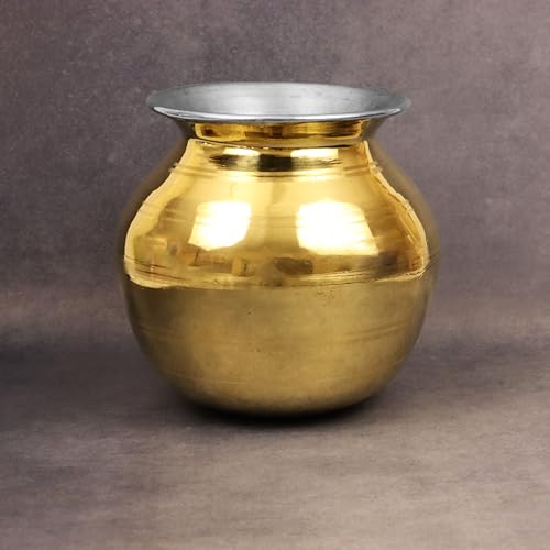 Image of Putrika Traditional Handcrafted Brass Utensil Pongal Pot| Pongal Paanai | Cookware|Urli|Heavy Weight Pot|Sankranthi Festival|Pot Inner TIN Coating [Weight: 520gm](6 inch Pot)
