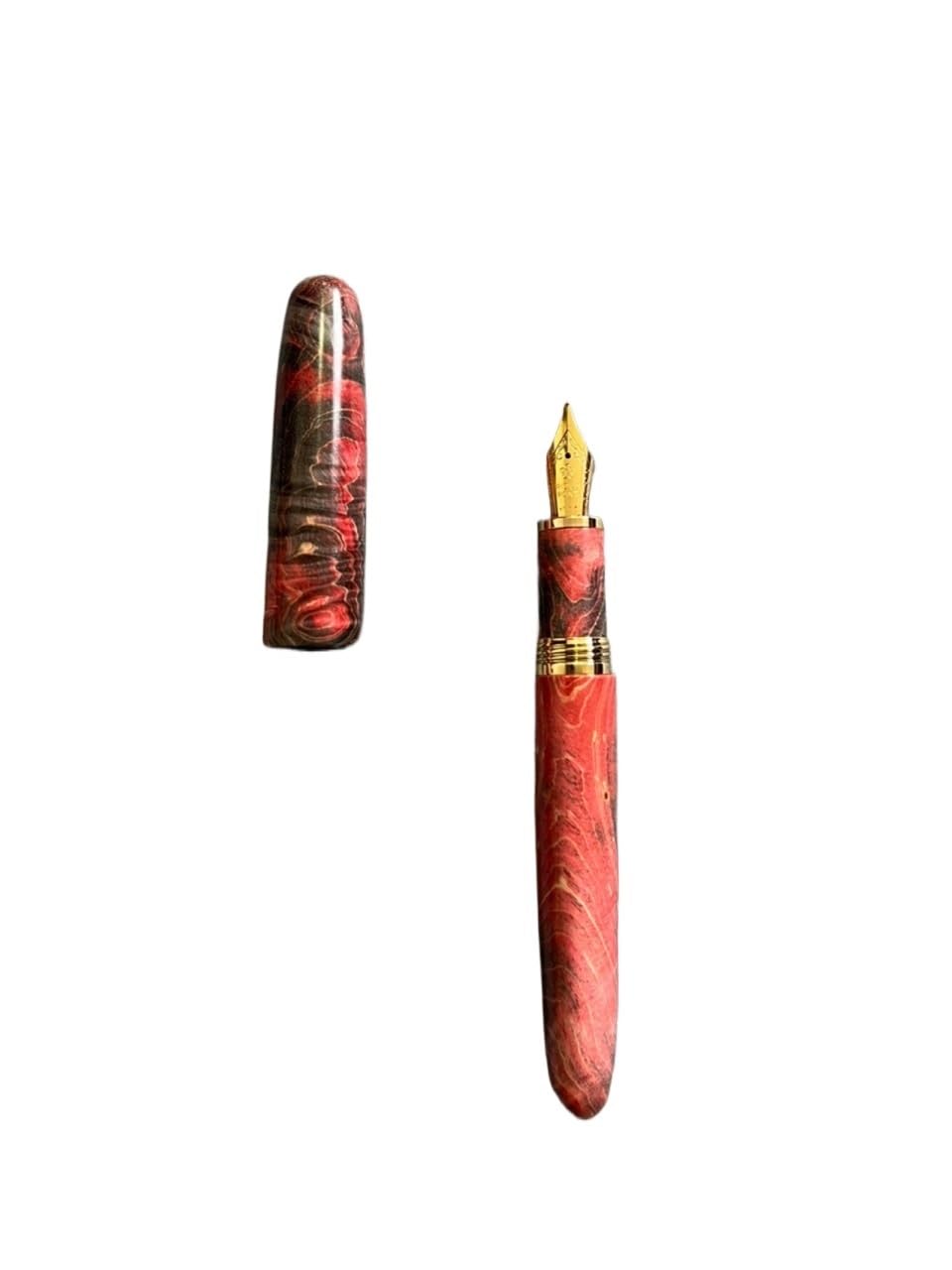 Füllfederhalter aus stabilisiertem Holz, lange Messerspitze, Schreibtinte, Stift, Schule, Bürobedarf, Studenten, Schreibgeschenk, Rot / Schwarz, handpoliert