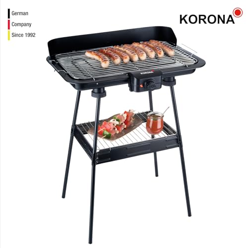 Foto von Korona 46221 Elektrischer Standgrill mit XXL-Grillrost (51 x 30 cm) | 2200 Watt | Windschutz | Kontrollleuchte | Sicherheitsschalter | Stufenlose Temperatureinstellung