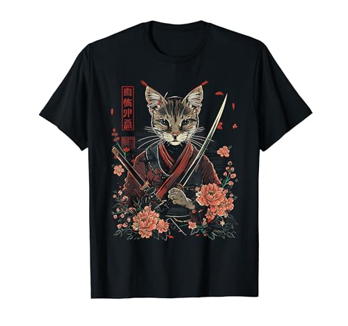 Kawaii cat cute japanese anime stuff samurai cat ninja camiseta