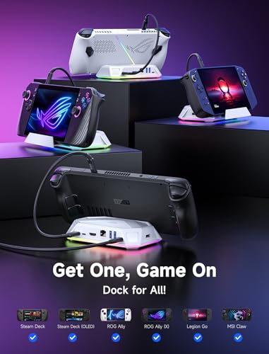 JSAUX Estação de ancoragem RGB para Steam Deck (OLED)/ROG Ally X/Legion Go, base Steam Deck 12 em 1