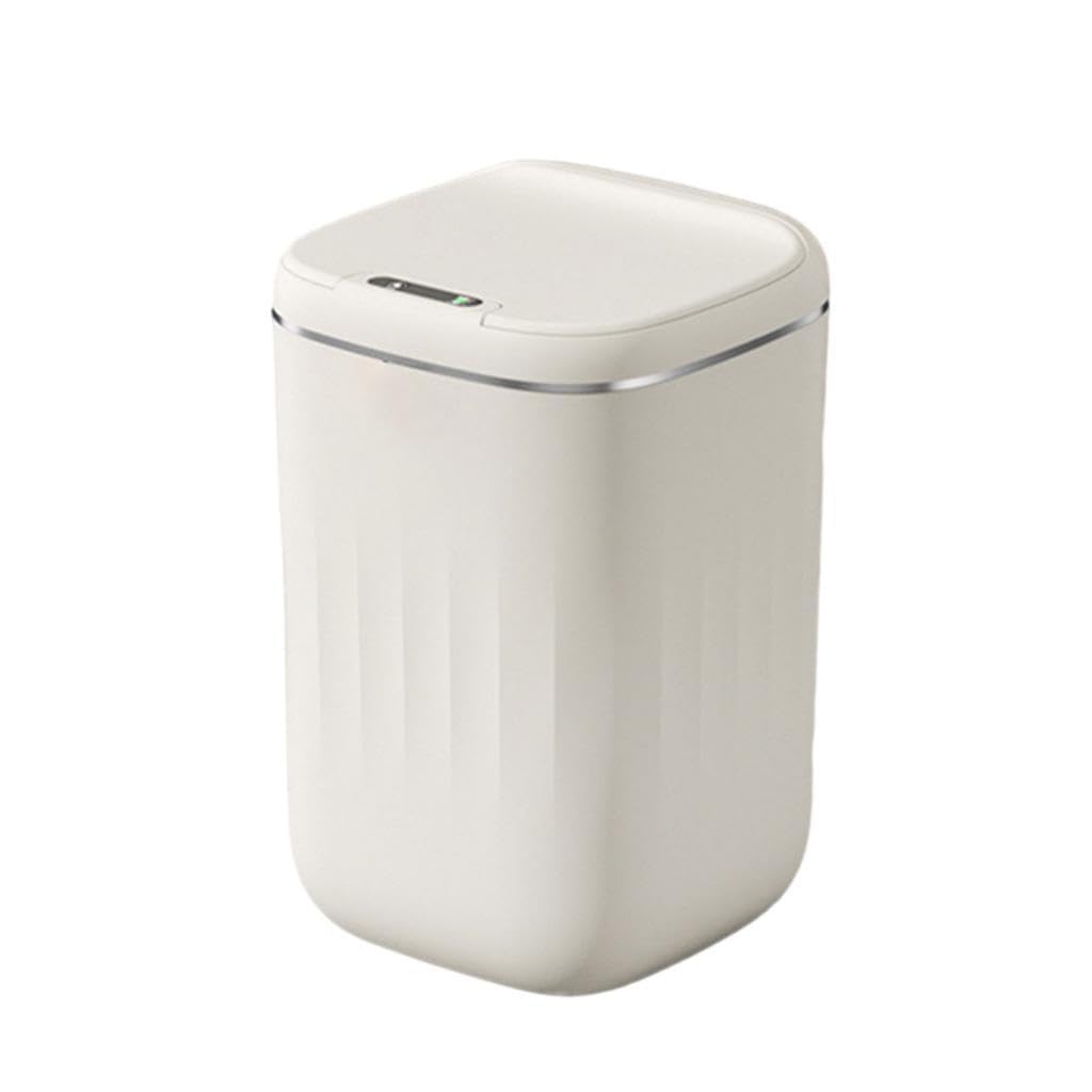 Papelera Automática, Papeleras de Baño con Tapa, Papelera Eléctrica, Papelera Sin Contacto para La Oficina, 24L Blanco Crema, Individual