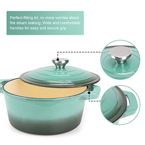 Puricon 5.5 Quart Enameled Cast Iron Dutch Oven, Round Enamel Dutch Ovens Pot -Teal - Thumbnail 5