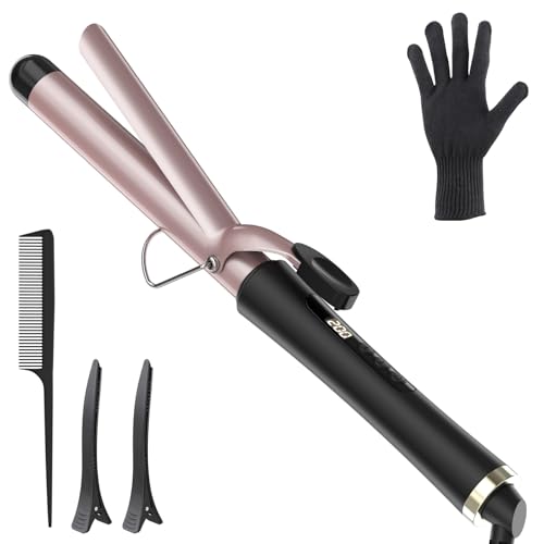 Culing Tongs, 25mm Hair Curler with Adjustable Temperature Ceramic Curling Iron for Long & Medium Hair, Digital Display, Curling Wand with Glove, Dual Voltage (25mm)