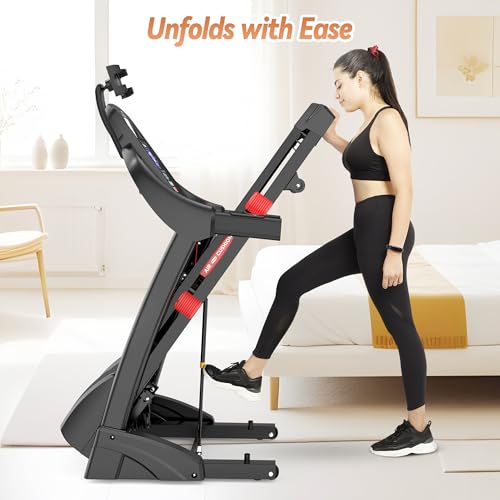 Image of Portable Treadmill 300lbs Capacity, 4.5 HP Folding Treadmill for Home w / 15% Auto Incline, 64+3+3+1 Programs, APP Control, Exercise Equipment with HiFi Speakers, Pulse Sensor, Adjustable iPad Holder