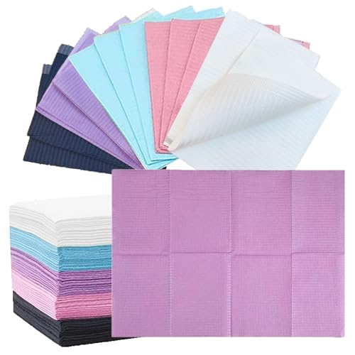Yuelong Disposable Dental Bibs 50pcs Tattoo Bibs Colorful Tattoos Table Covers 3 Ply Waterproof Napkin Patient Bib 13\" x 18\" for Dentist Nail Tattooing Piercing Tray Covers Supplies