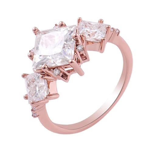 Daesar Anillo de Alianza de Mujer con 4 Garras Cuadrado con Moissanita, Oro Rosa 9K, Talla 18(58mm), Anillo Alianza Boda Oro Rosa
