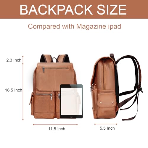 Laptop Large Leather Backpack for Women Man Teather Business Travel Work College Computer Backpack Brown4
