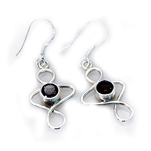 Pendientes de cuarzo ahumado real para mujer, joyería de moda en plata de ley natural redonda