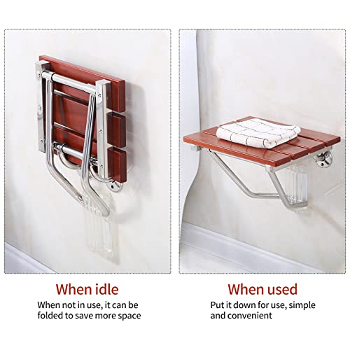 Lesolar Folding Shower Seat Home Care Wall Mounted Teak Wood Stainless Steel Folding Shower Bench 15'' 330Lbs Capacity Bathroom Stool Shower Chair For Indoor Shower For Seniors, Adults, Disabled #TOP3