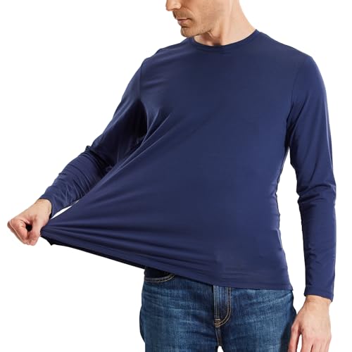 Long Sleeve Tee Shirts for Men Stretch Combed Cotton Soft Tees Shirts Crew Neck Classic Work Casual T-Shirt2