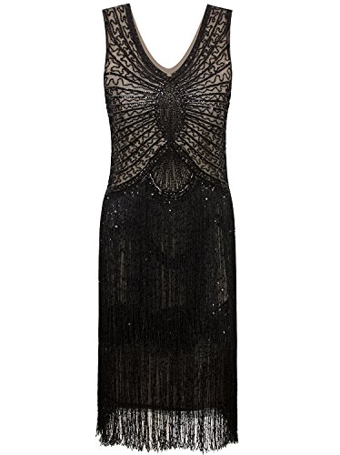 Vijiv 1920s Style Inspired Charleston Sequin Layer Tassel Cocktail Flapper Dress