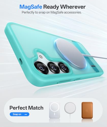 Image of Vihibii PC,Silicone for Samsung Galaxy S25 Magnetic Back Cover with Kickstand,Compatible with Magsafe & Rugged Shockproof Protective Back & Translucent Matte Slim Phone Case for S25 6.2 inch 2025,Teal