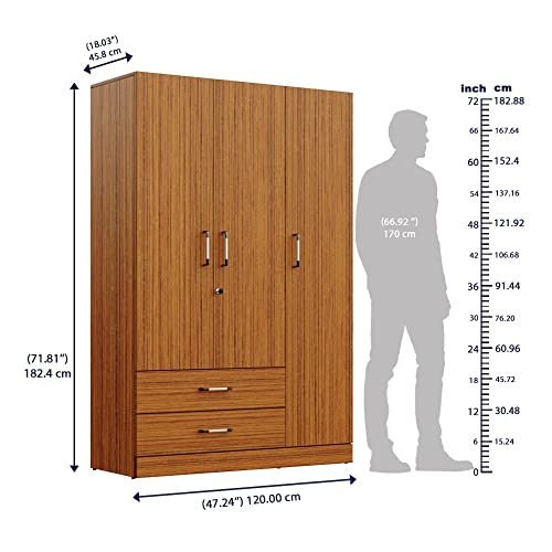 Image of Wakefit Wardrobe | 1 Year Warranty | Engineered Wood Almirah, Cupboard for Clothes Storage | 3 Door, 1 Drawer, 1 Hanging Space | Organza Plus - Natural Teak